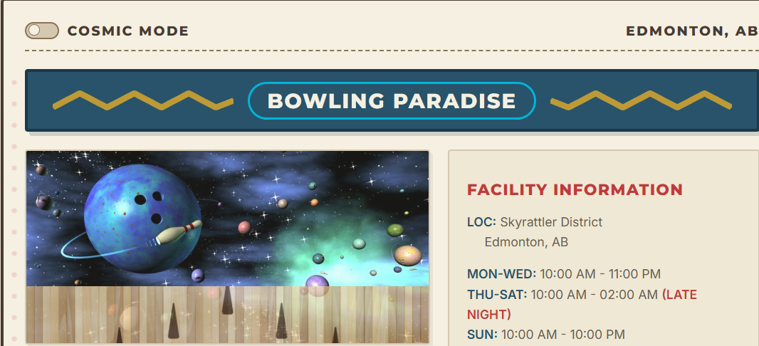 Bowling Paradise website