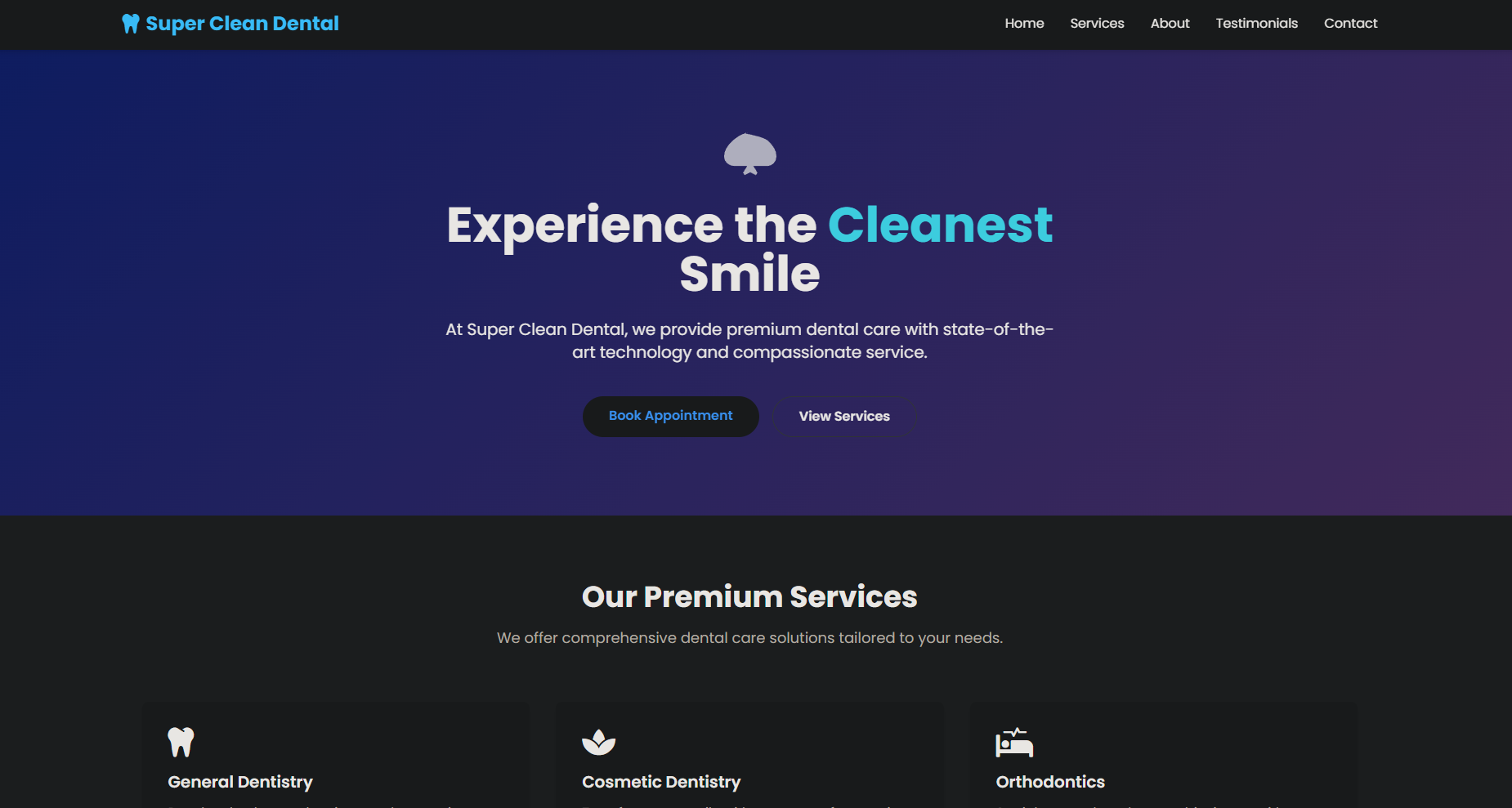 Super Clean Dental website homepage screenshot