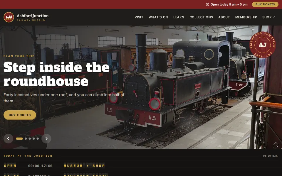 Screenshot of the Ashford Junction Railway Museum website
