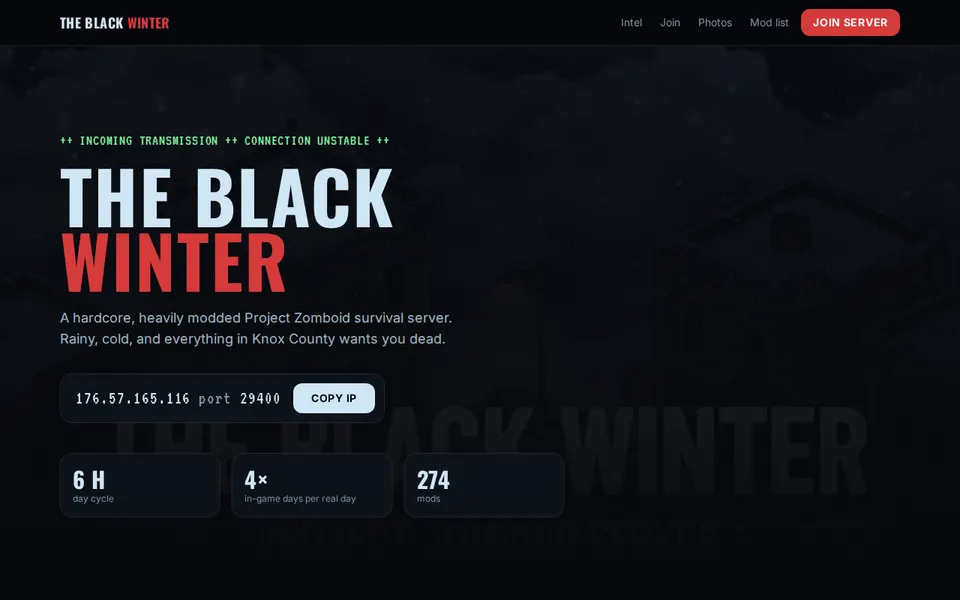 Screenshot of the The Black Winter website