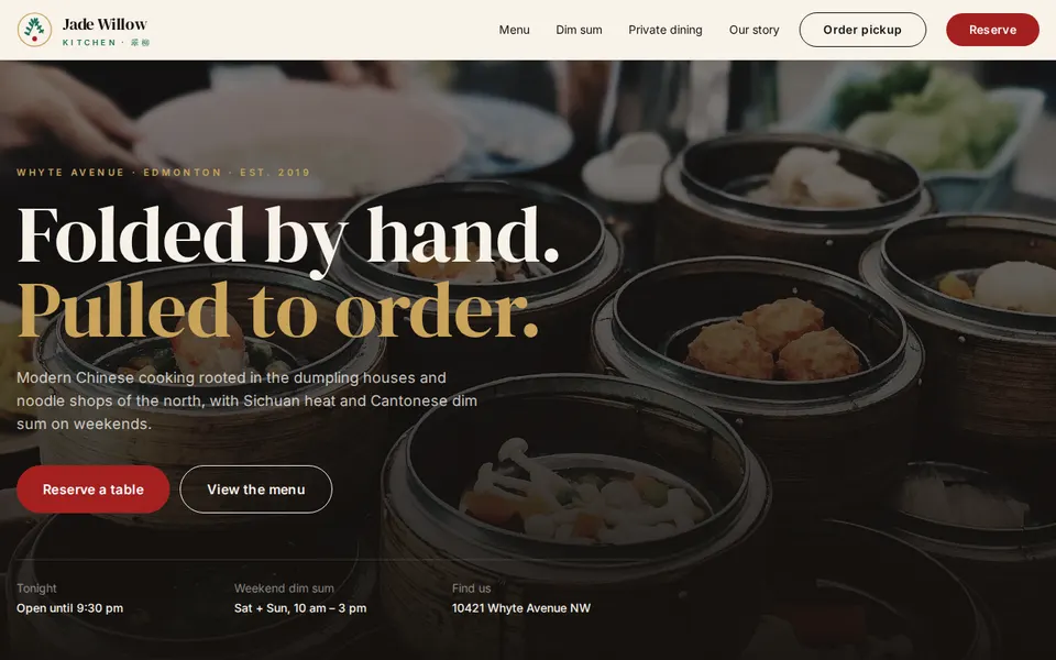 Screenshot of the Jade Willow Kitchen website
