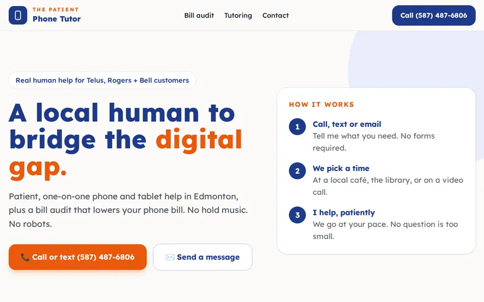 Screenshot of the The Patient Phone Tutor website