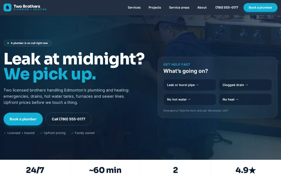 Screenshot of the Two Brothers Plumbing website