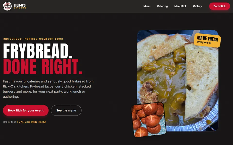Screenshot of the Ricko's Catering website