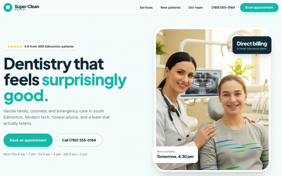Screenshot of the Super Clean Dental website